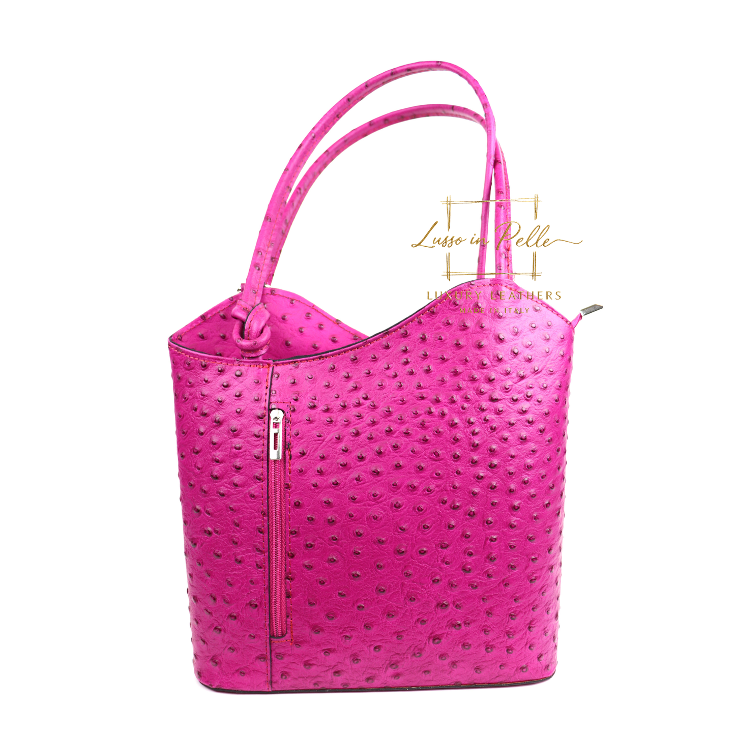 Ostrich Italian Leather Convertible Shoulder Bag Backpack