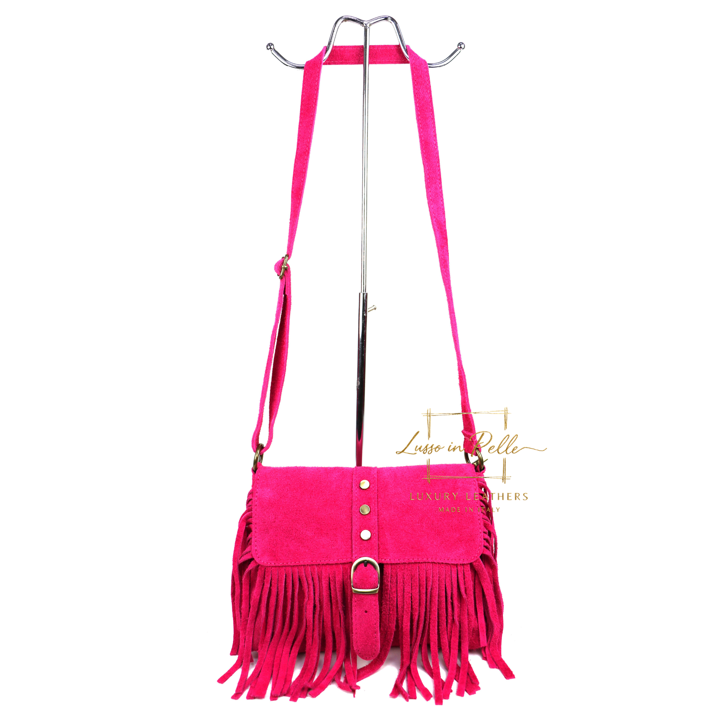 Fringe Suede Crossbody Bag with Adjustable Straps