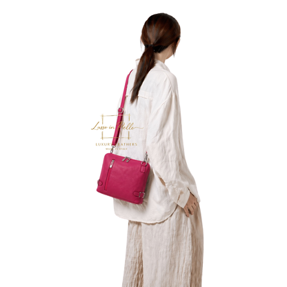 Rectangular Structured Italian Grain Leather Crossbody Bag with Adjustable Straps