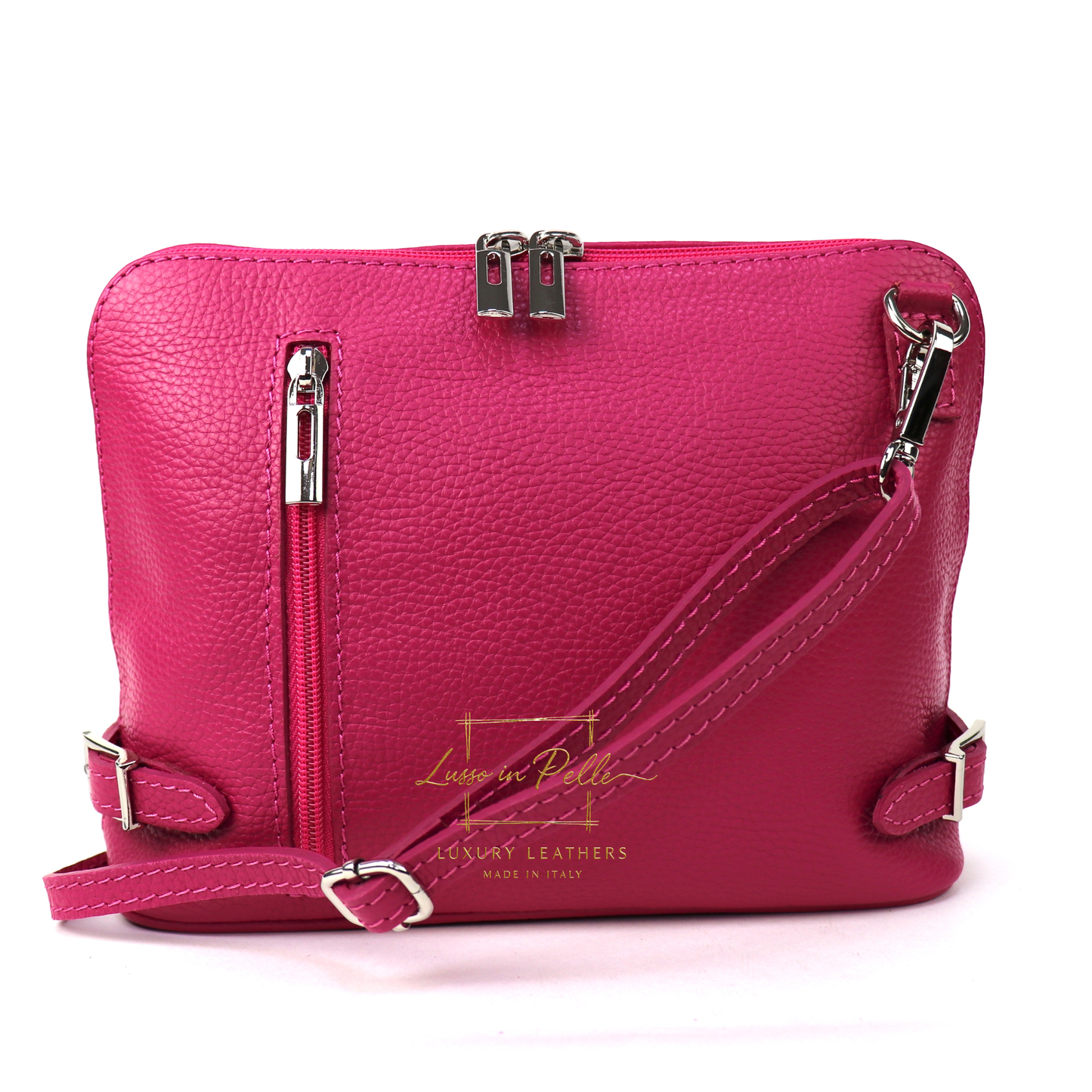 Rectangular Structured Italian Grain Leather Crossbody Bag with Adjustable Straps