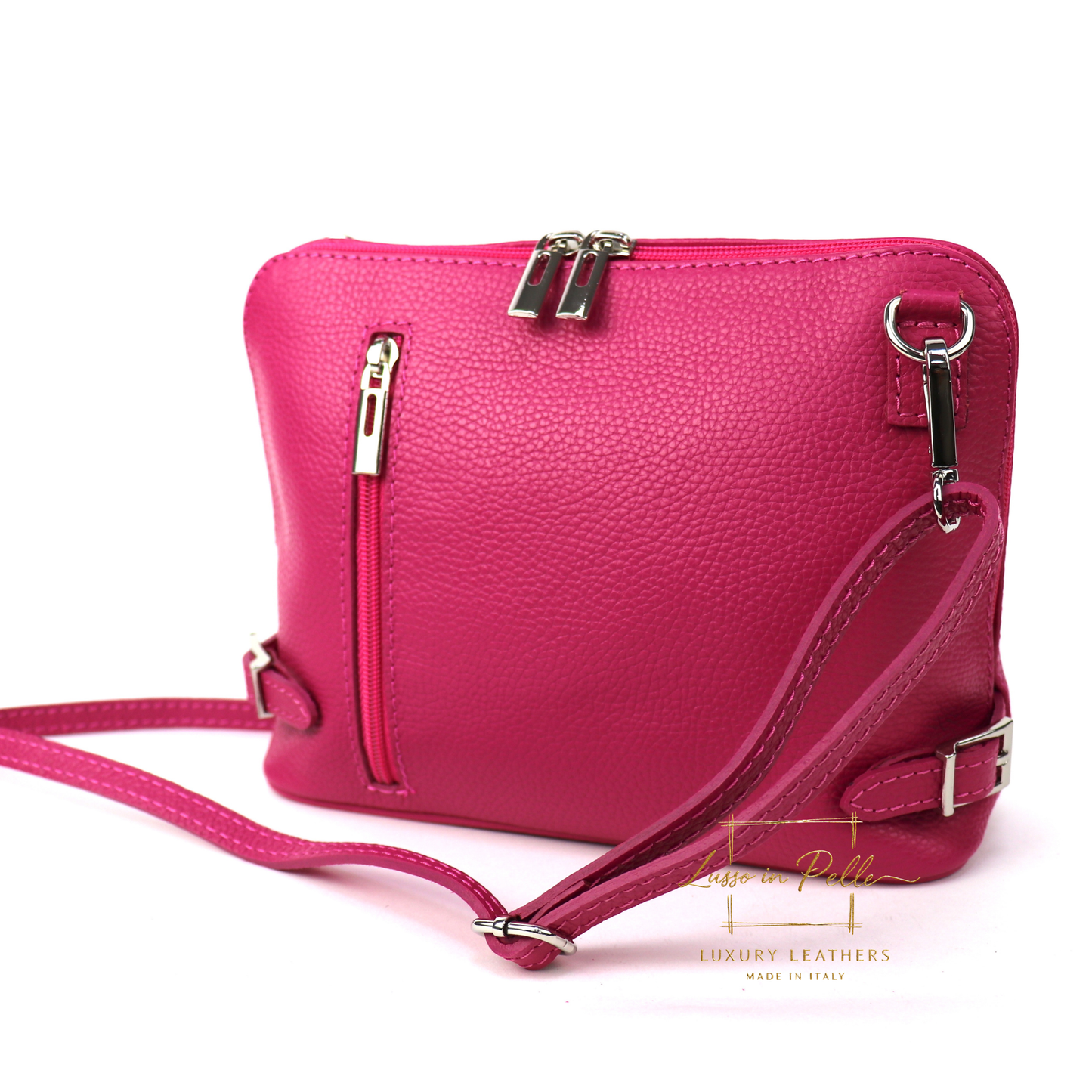 Rectangular Structured Italian Grain Leather Crossbody Bag with Adjustable Straps
