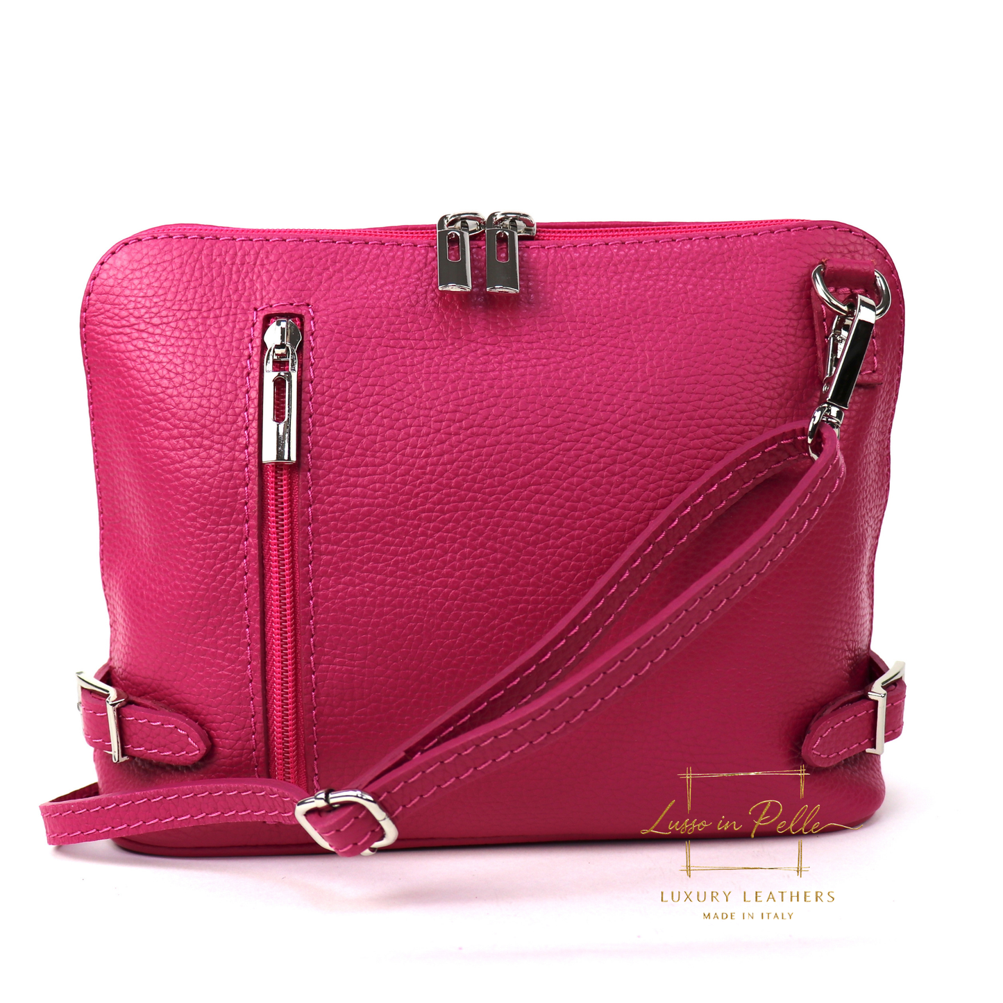 Rectangular Structured Italian Grain Leather Crossbody Bag with Adjustable Straps