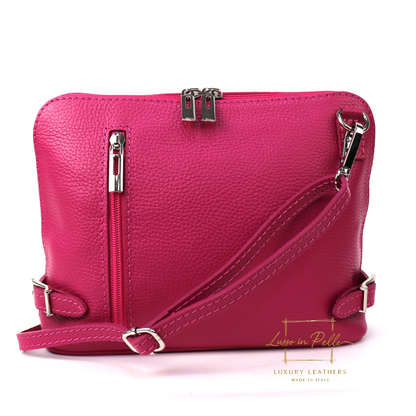 Rectangular Structured Italian Grain Leather Crossbody Bag with Adjustable Straps