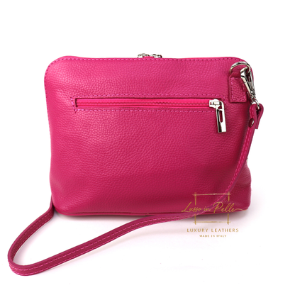 Rectangular Structured Italian Grain Leather Crossbody Bag with Adjustable Straps