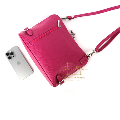 Rectangular Structured Italian Grain Leather Crossbody Bag with Adjustable Straps