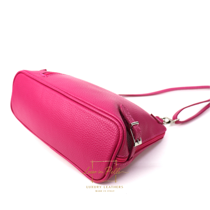 Rectangular Structured Italian Grain Leather Crossbody Bag with Adjustable Straps