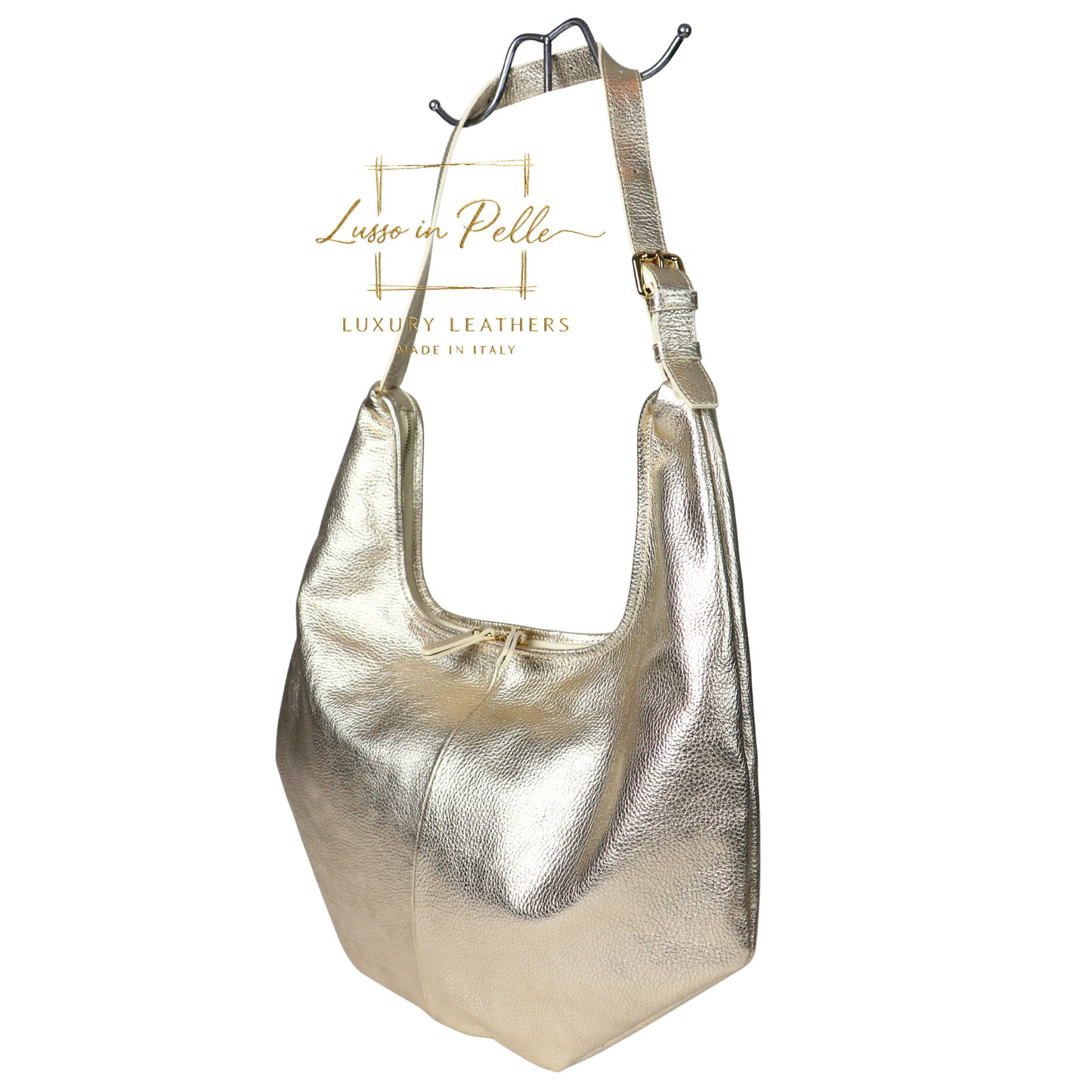 Pebbled Leather Hobo Shoulder Bag with Adjustable Strap