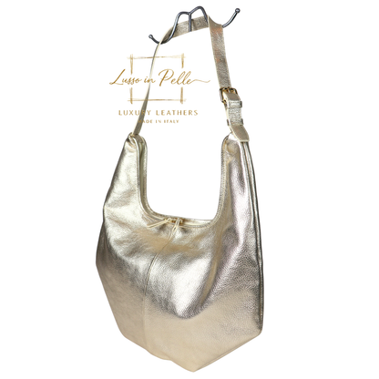 Pebbled Leather Hobo Shoulder Bag with Adjustable Strap