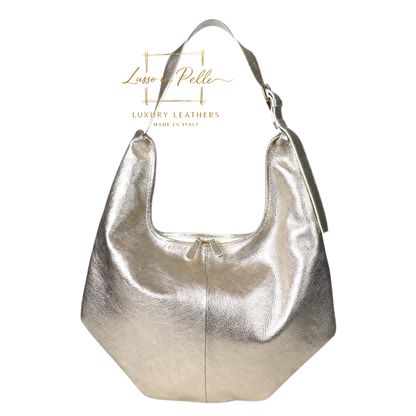 Pebbled Leather Hobo Shoulder Bag with Adjustable Strap