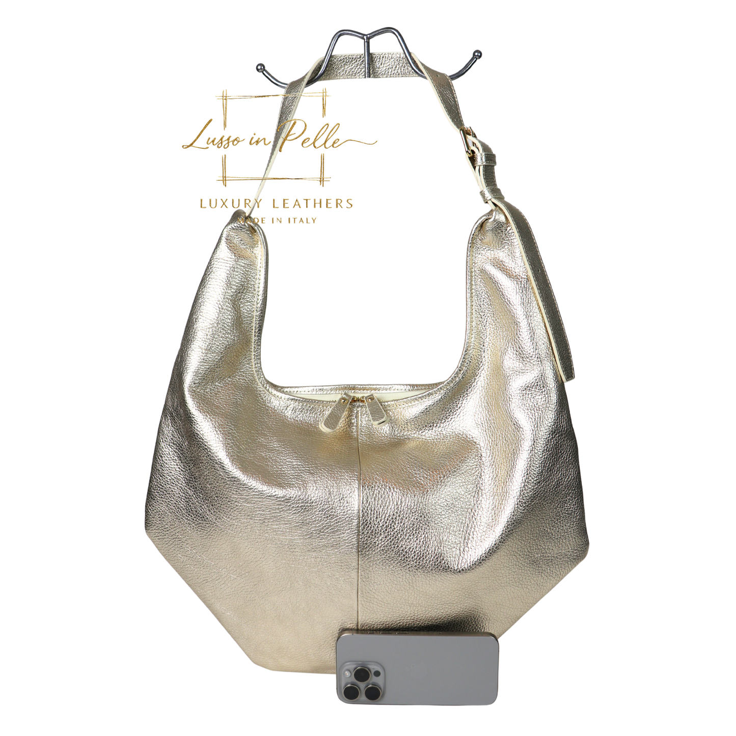 Pebbled Leather Hobo Shoulder Bag with Adjustable Strap