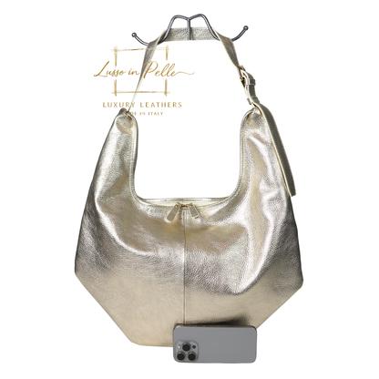 Pebbled Leather Hobo Shoulder Bag with Adjustable Strap