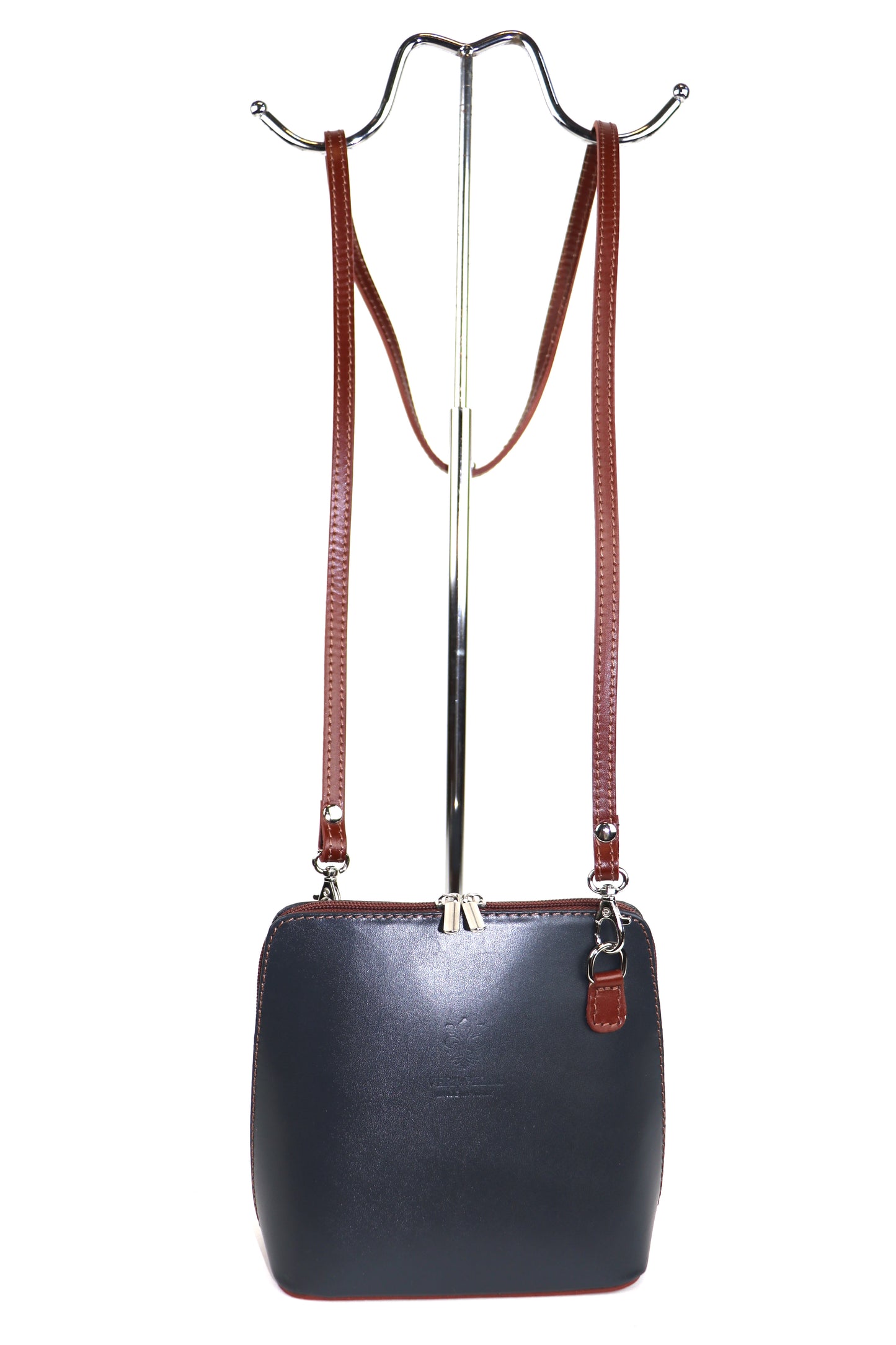 Small Two-Tone Genuine Italian Leather Handbag with Detachable Straps