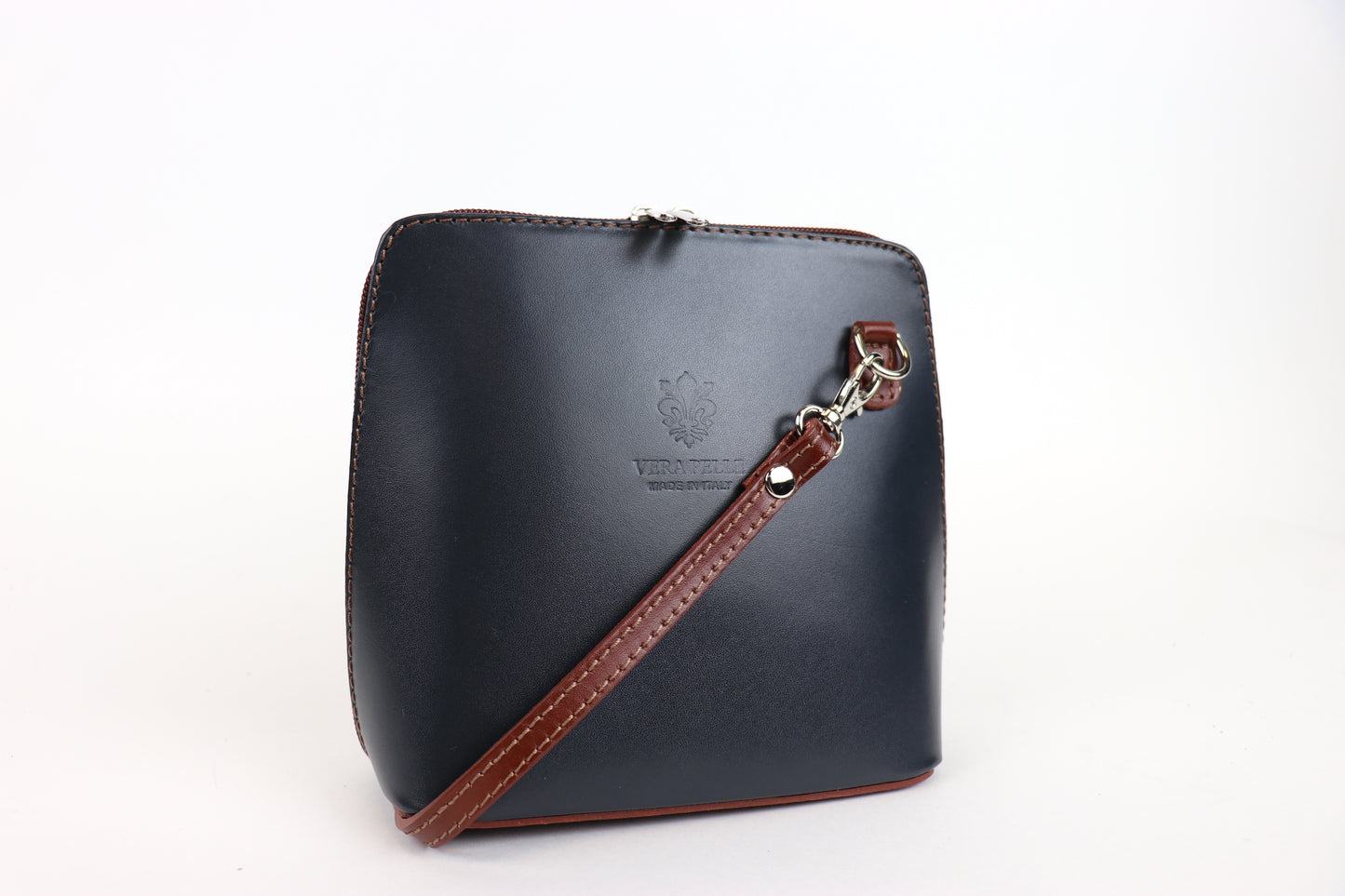 Small Two-Tone Genuine Italian Leather Handbag with Detachable Straps