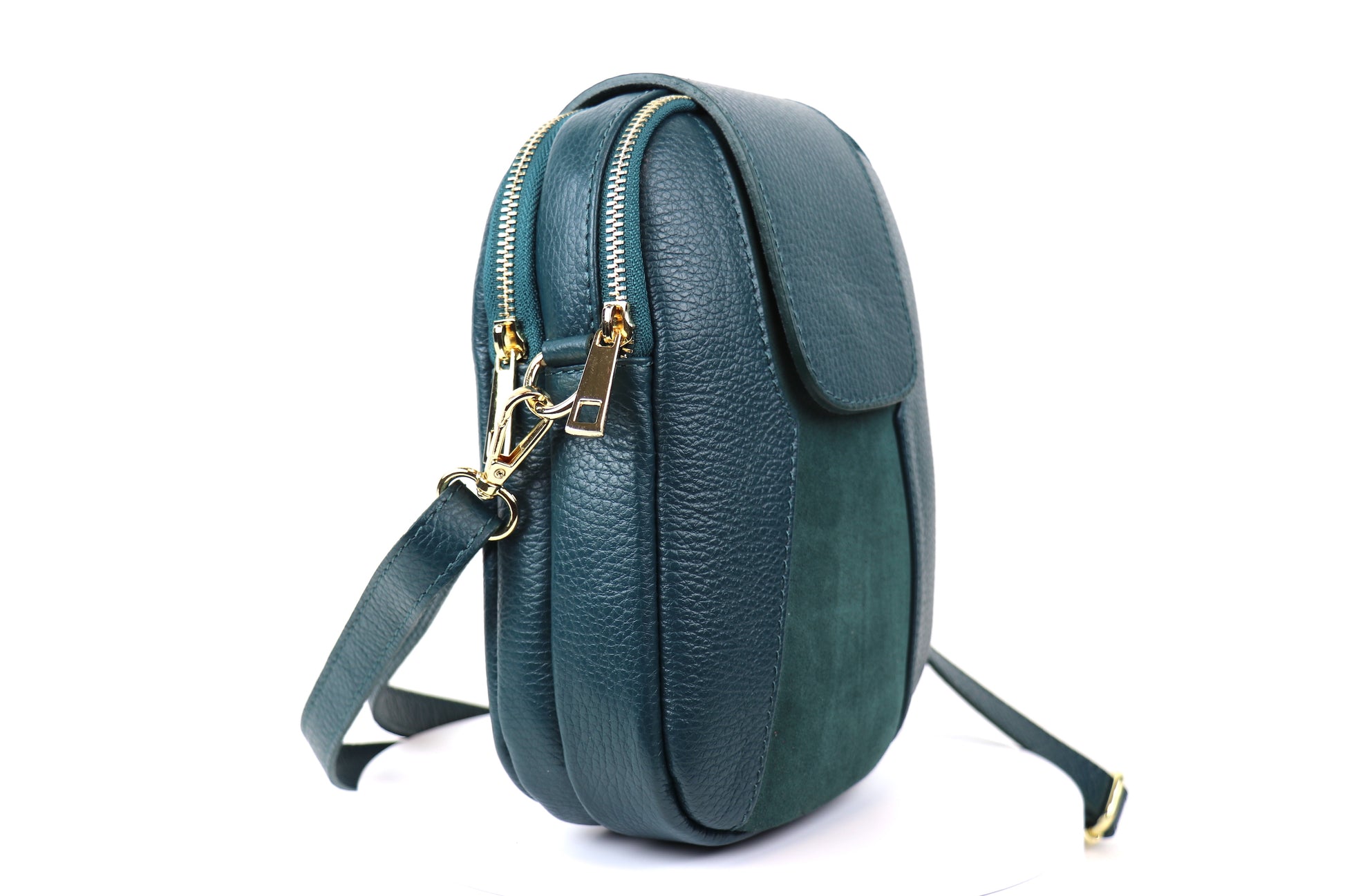 Dark teal Crossbody Bag with Detachable Straps, side view.