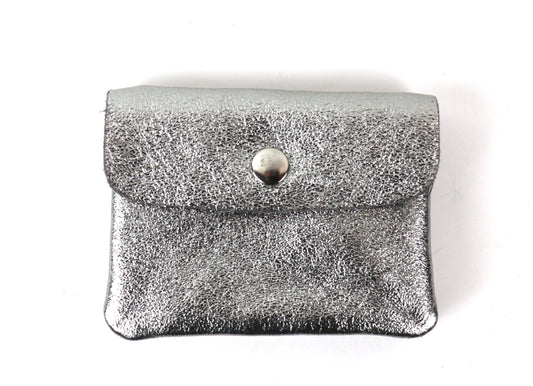 Small Metallic Coin/Card/Money Pouch - Lussoinpelle Iron Grey