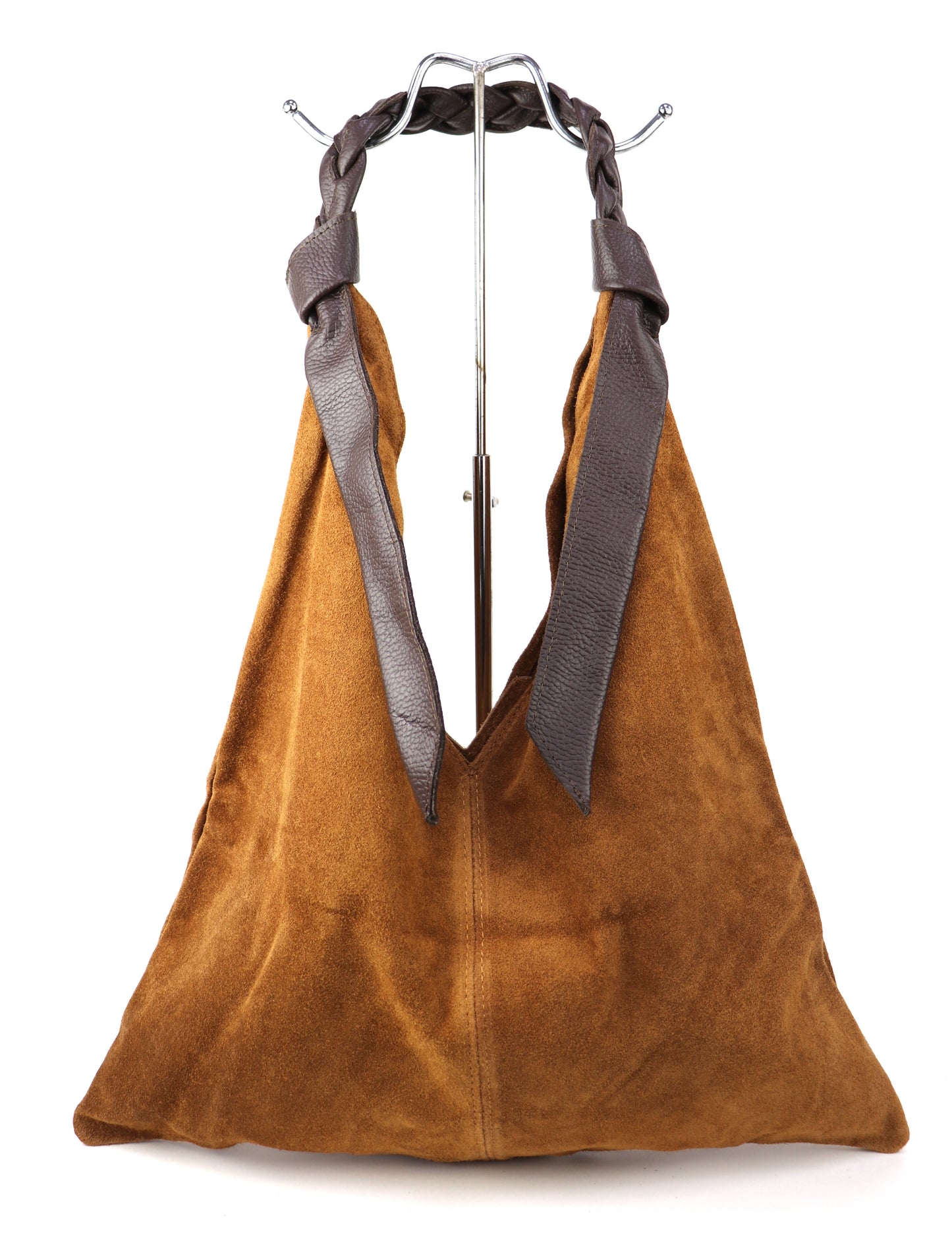 Suede Hobo Bag with Braided Leather Strap