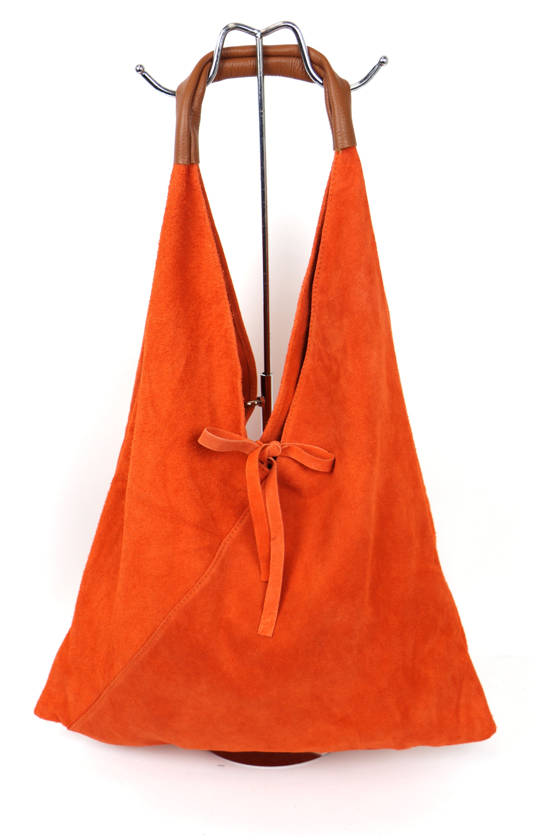 Orange Samantha Tote hung by its handles.