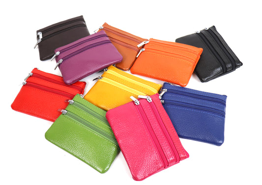 Leather Small Three Zip Card/Cash Pouch