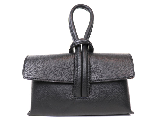 Rose Italian Leather Handbag with Detachable Straps BLACK