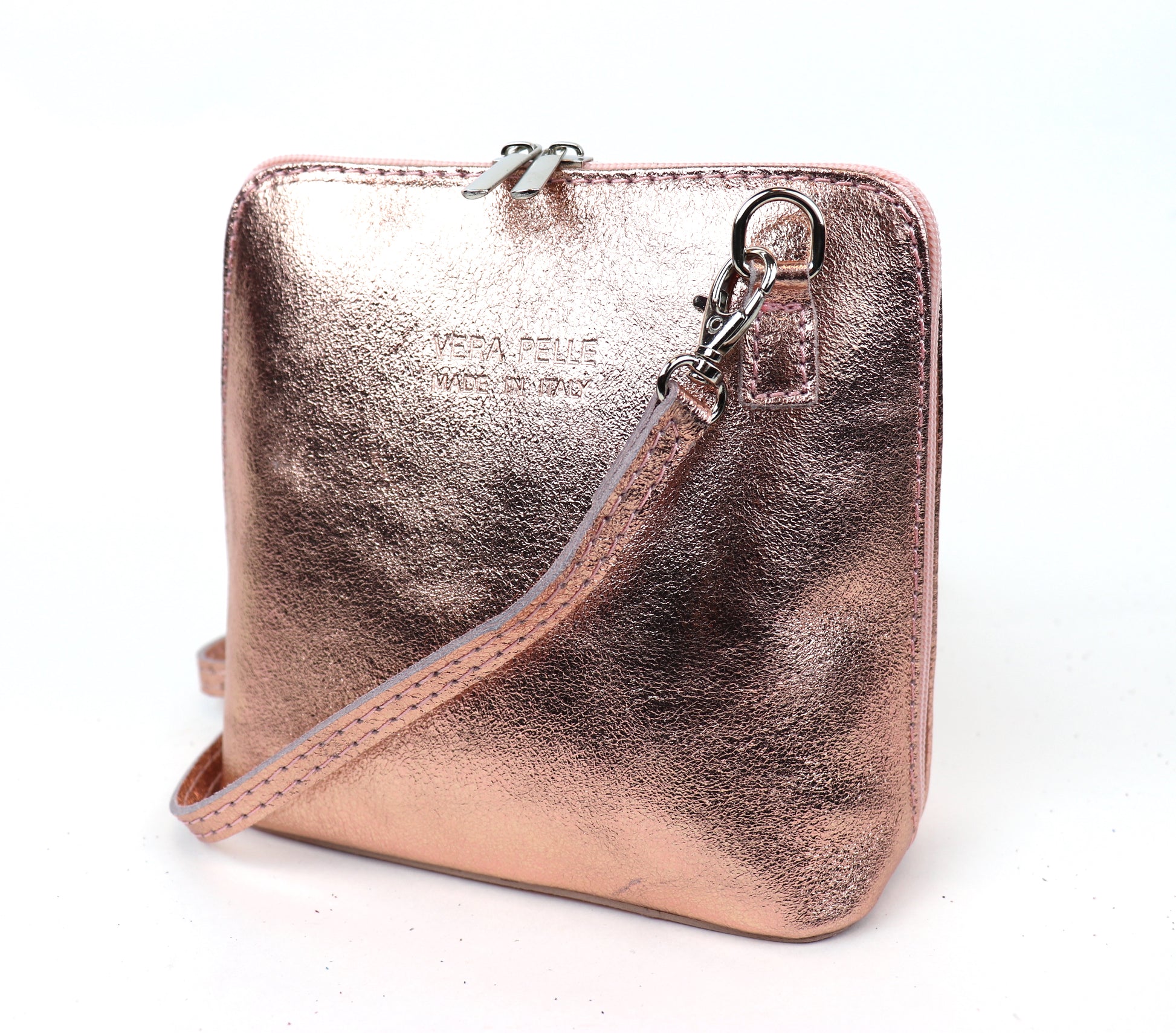Metallic Genuine Italian Leather Handbag with Detachable Straps