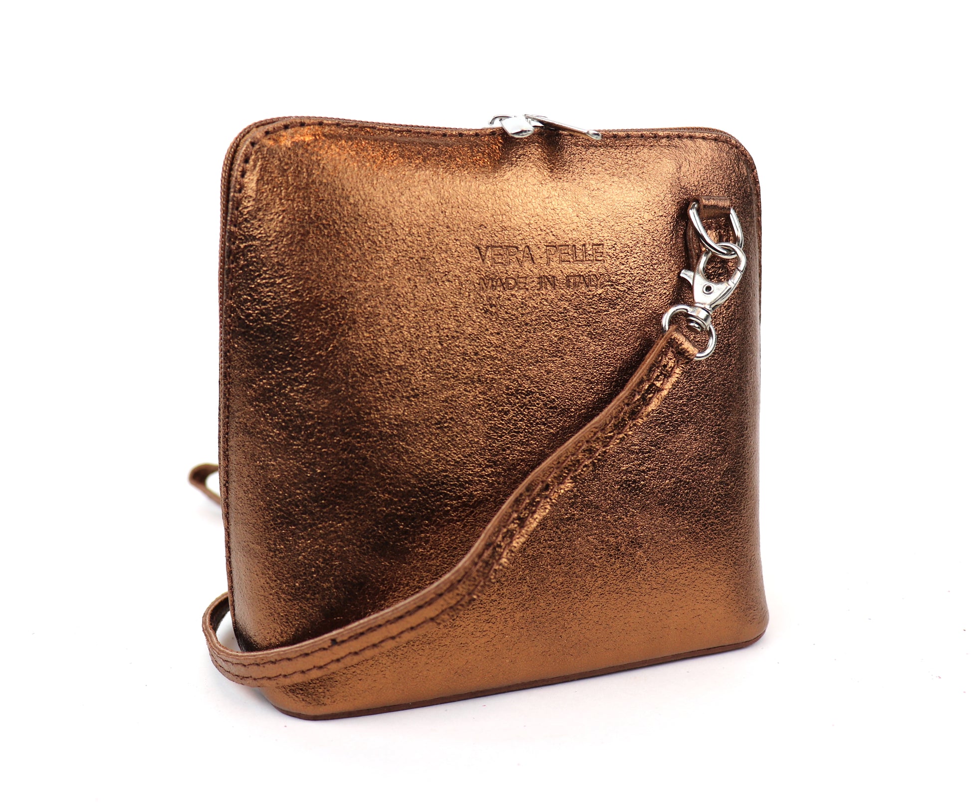 Metallic Genuine Italian Leather Handbag with Detachable Straps