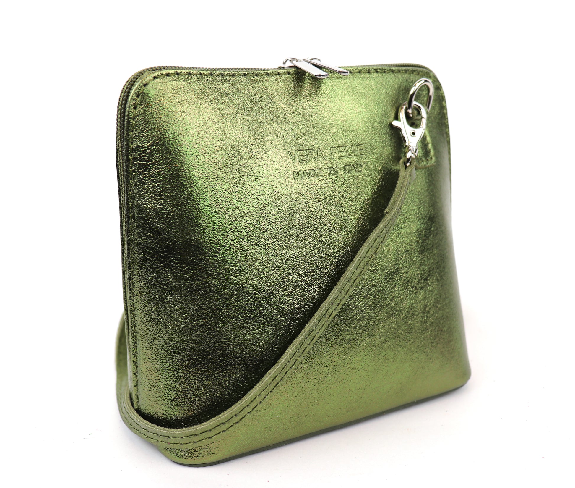 Metallic Genuine Italian Leather Handbag with Detachable Straps