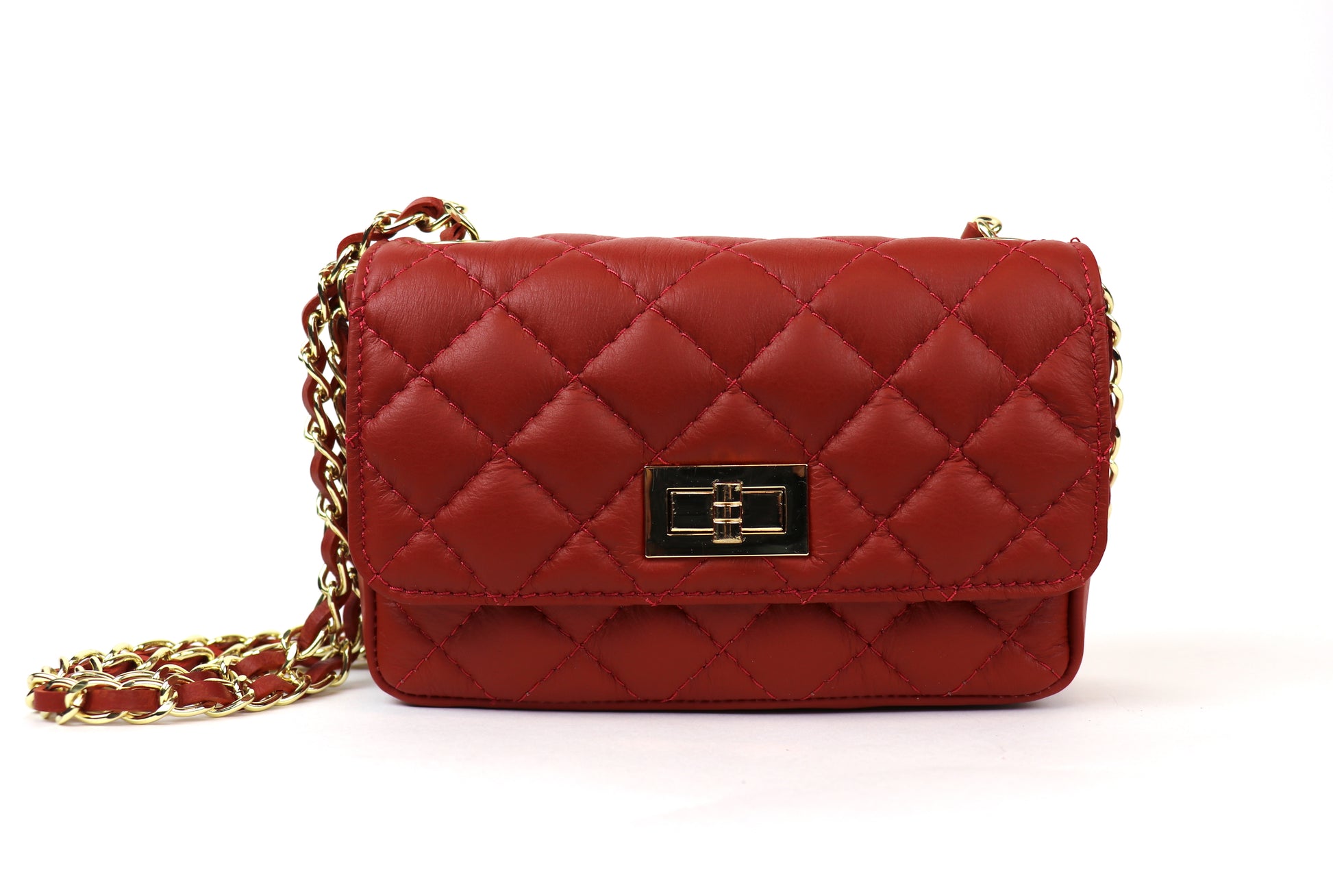 Dark Red Quilted Bag Front View
