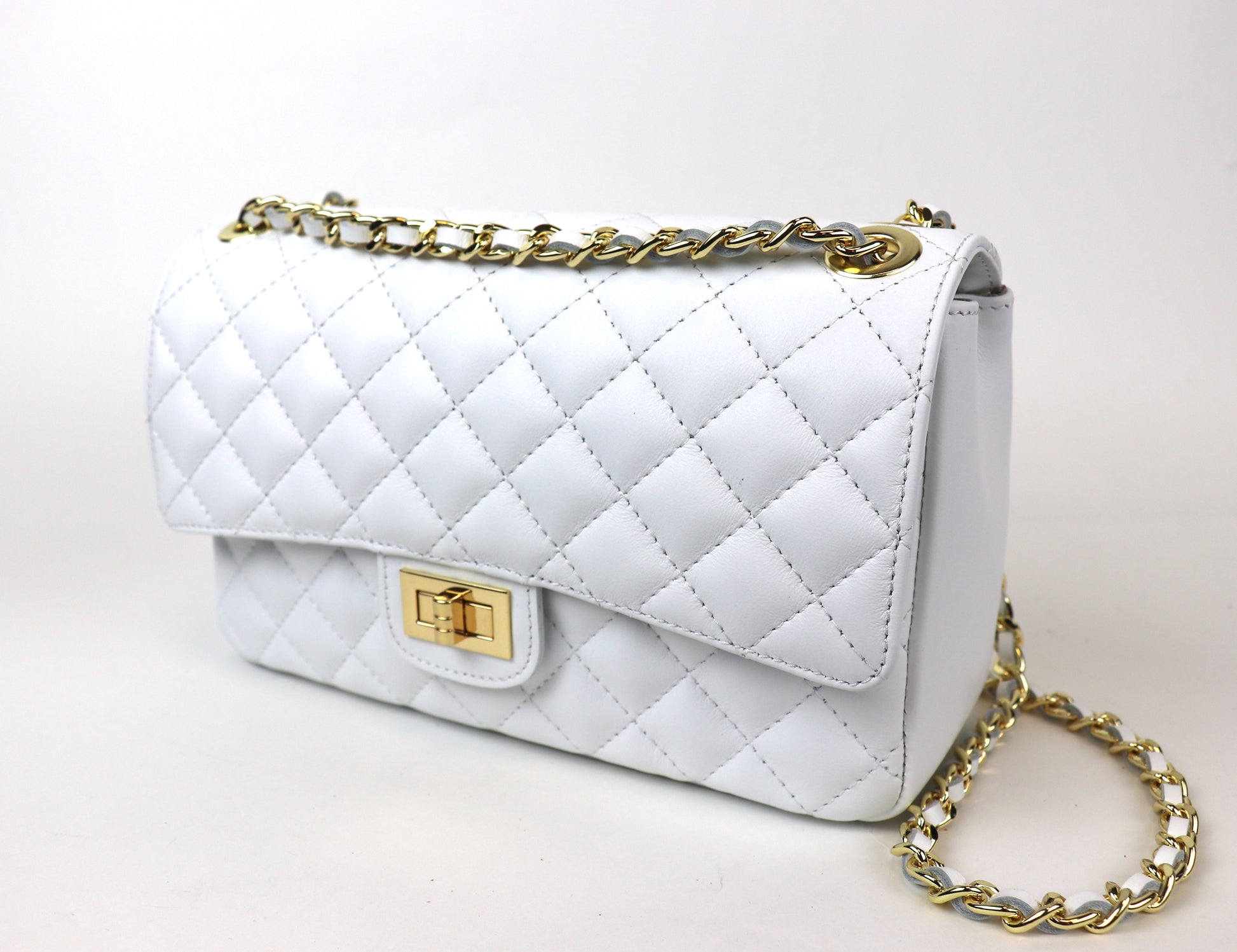 White Quilted Bag Front View
