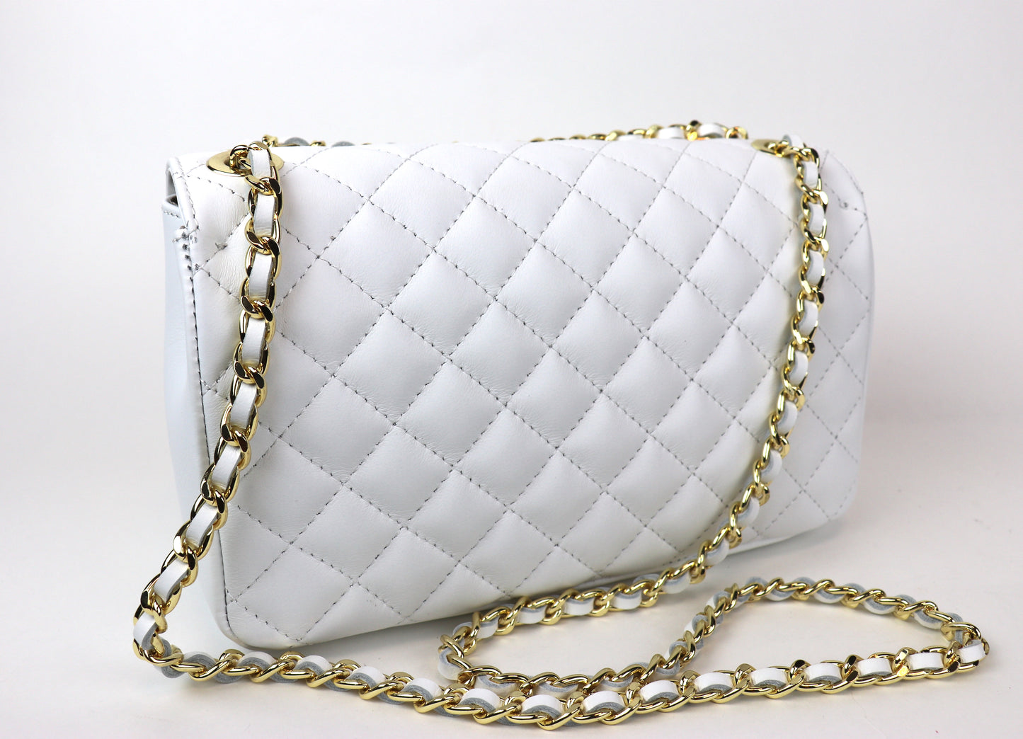 Back View of White Quilted Bag