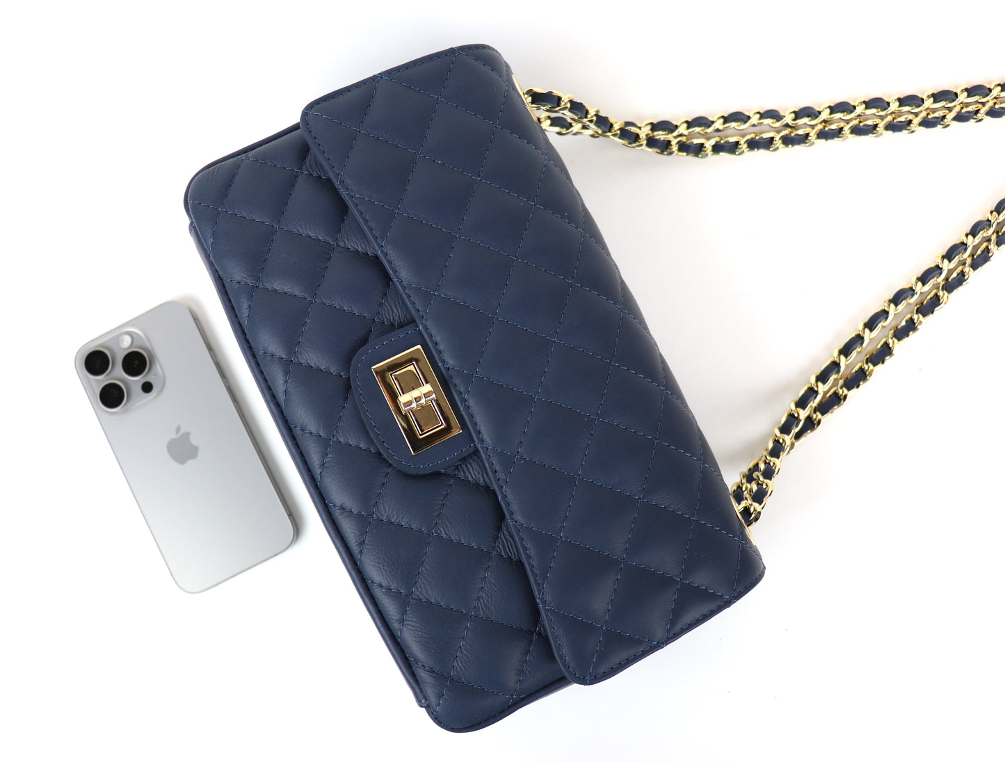 Navy Quilted Bag with Chain Strap