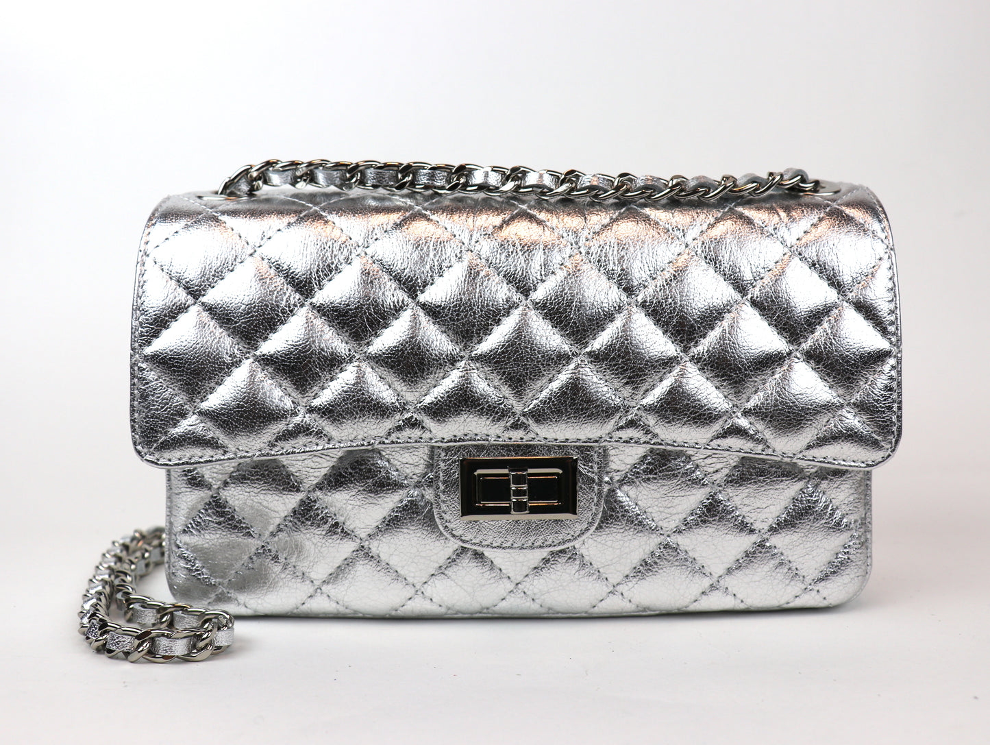 Silver Quilted Bag Front View