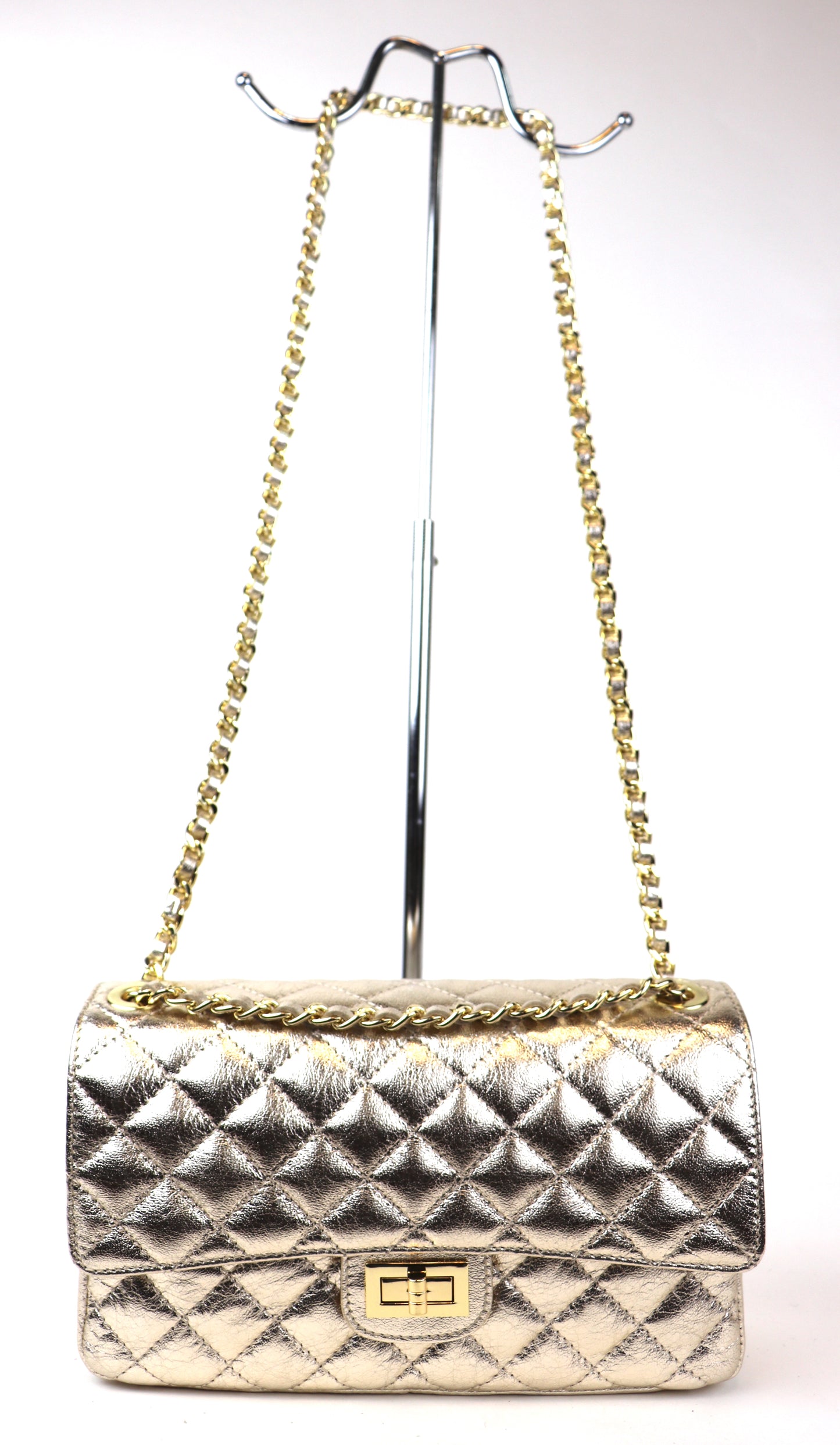 Gold Quilted Bag with Gold Chain