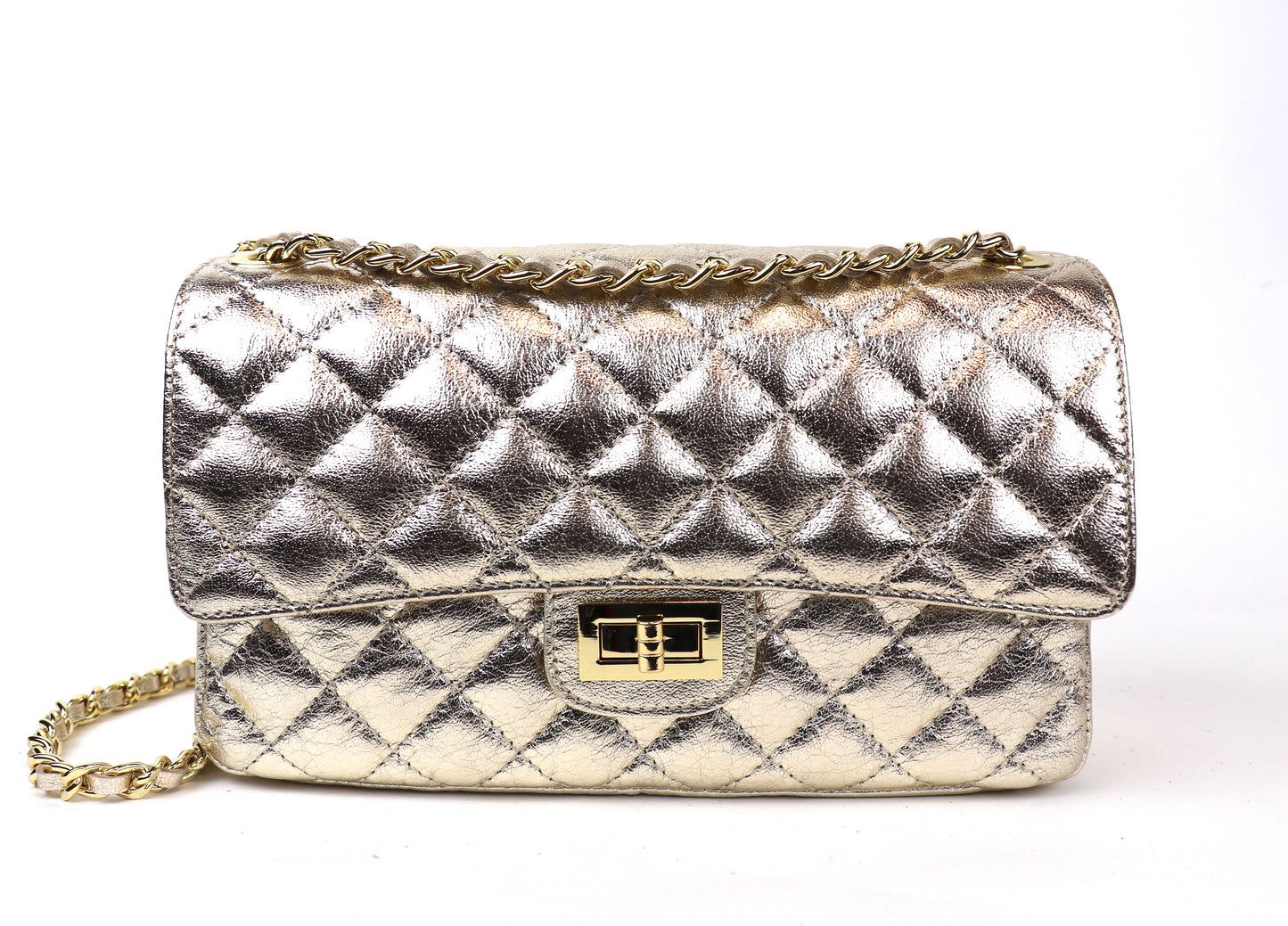 Gold Quilted Bag with Gold Chain