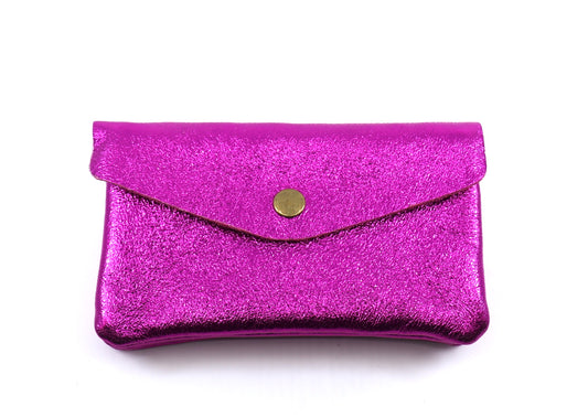 Medium Metallic Coin/Card/Money Pouch - Lussoinpelle Fuchsia Pink