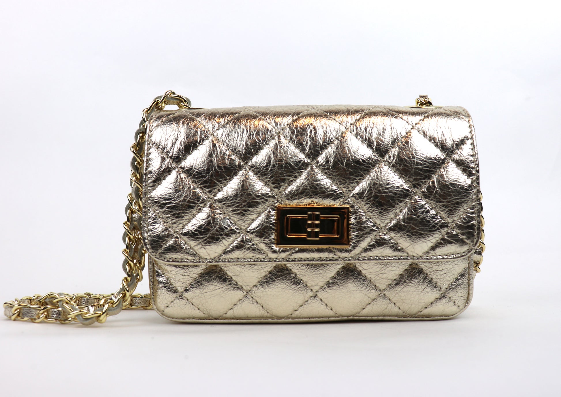 Gold Quilted Bag with Chain Strap