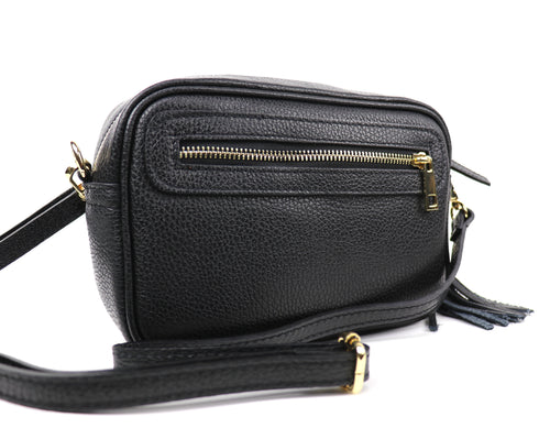 Back view of the Leather Leopard print bag, showing the black leather side with a zip pocket.