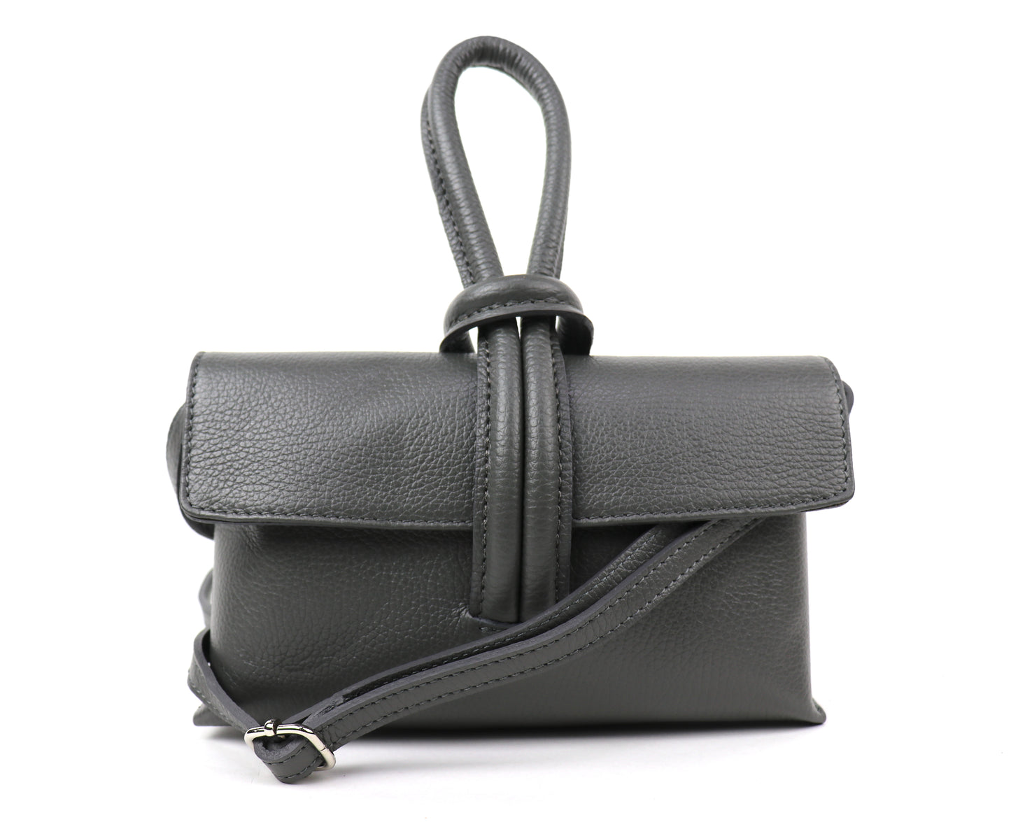 Rose Italian Leather Handbag with Detachable Straps DARK GREY