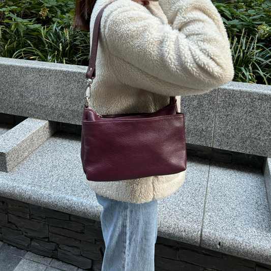 Three Zip Genuine Italian Leather Shoulder/Crossbody Bag - Lussoinpelle Chocolate 