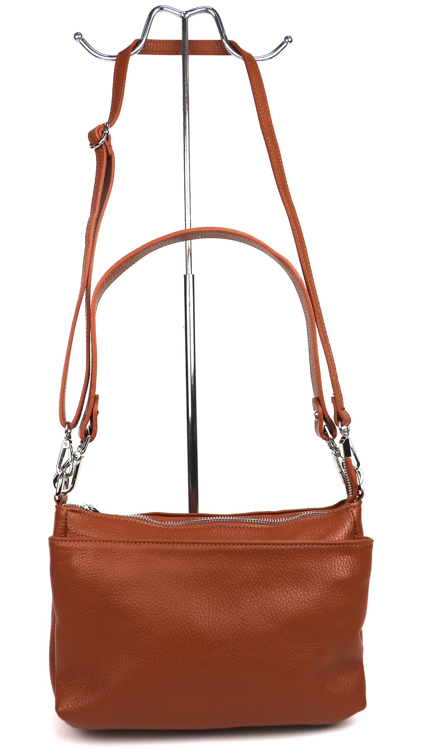 Three Zip Genuine Italian Leather Shoulder/Crossbody Bag