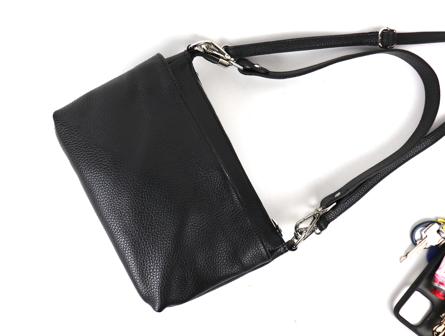 Three Zip Genuine Italian Leather Shoulder/Crossbody Bag