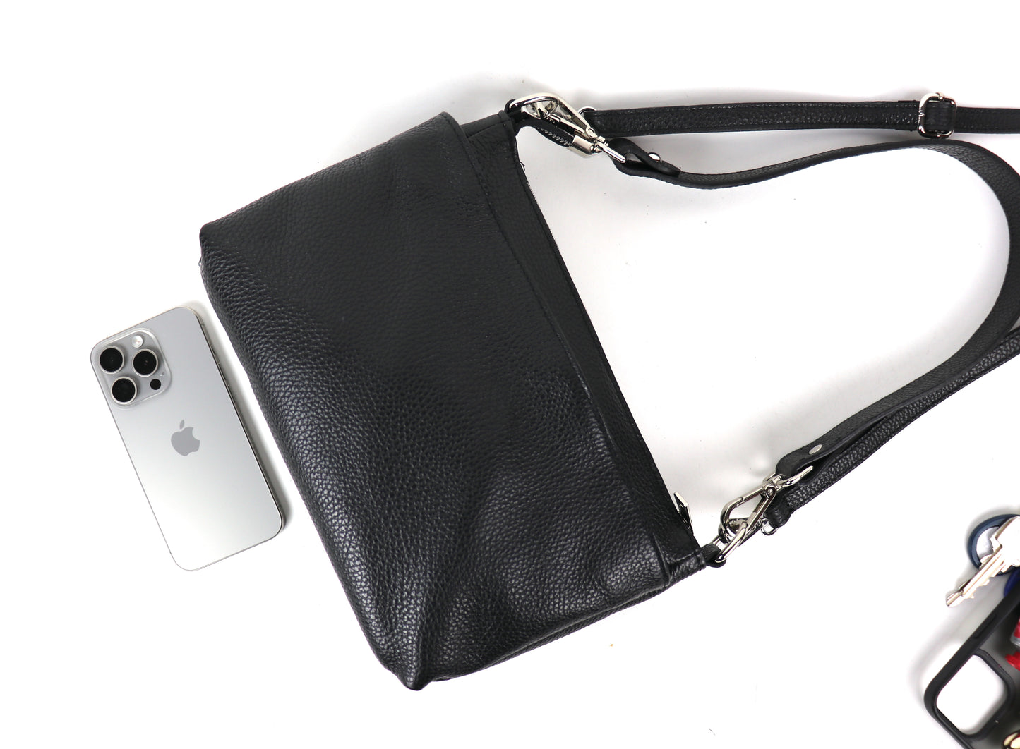 Three Zip Genuine Italian Leather Shoulder/Crossbody Bag