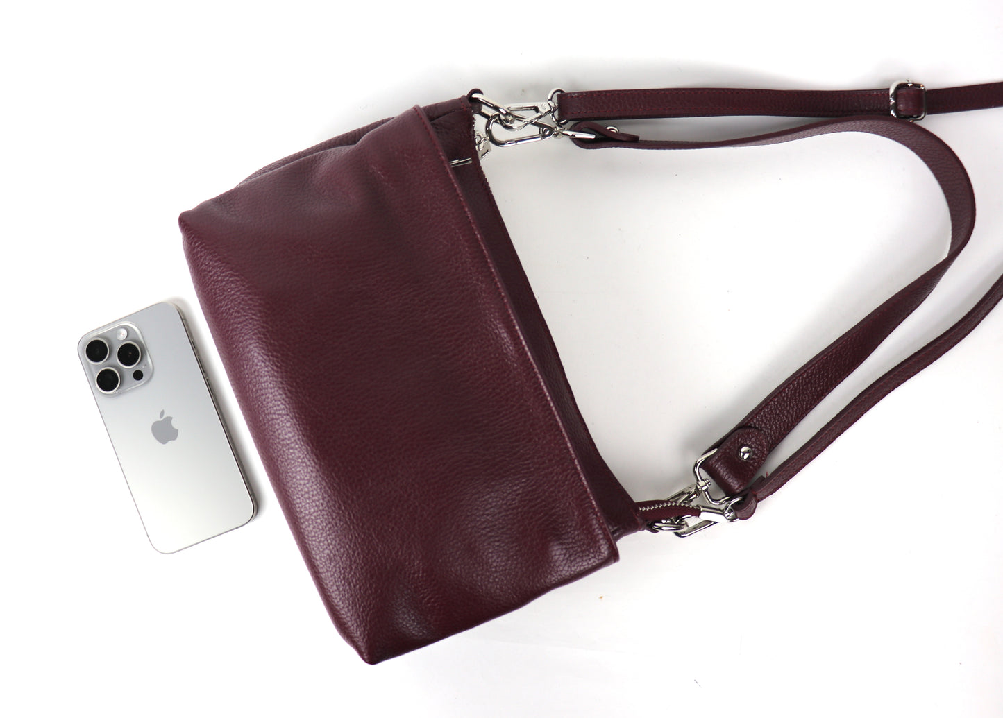 Three Zip Genuine Italian Leather Shoulder/Crossbody Bag