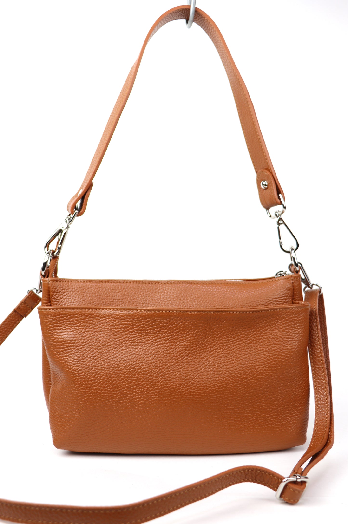 Three Zip Genuine Italian Leather Shoulder/Crossbody Bag