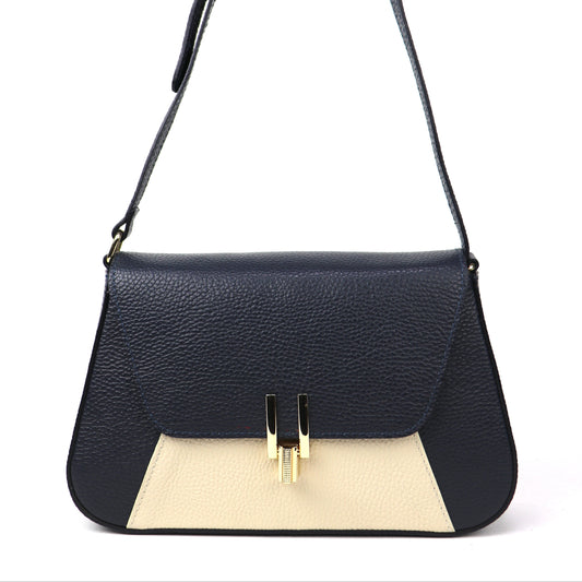 Viola Structured Genuine Italian Leather Shoulder/Crossbody Bag - Lussoinpelle Navy Crossbody bags