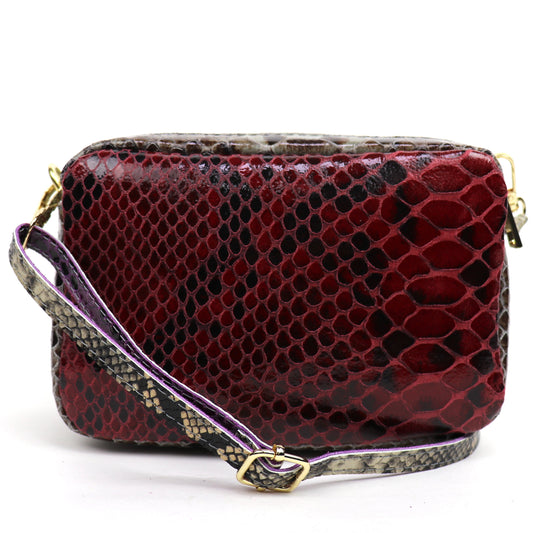 Snake Print Multi-Colour Crossbody Bag – Genuine Italian Leather - Lussoinpelle Taupe-red-green Crossbody bags