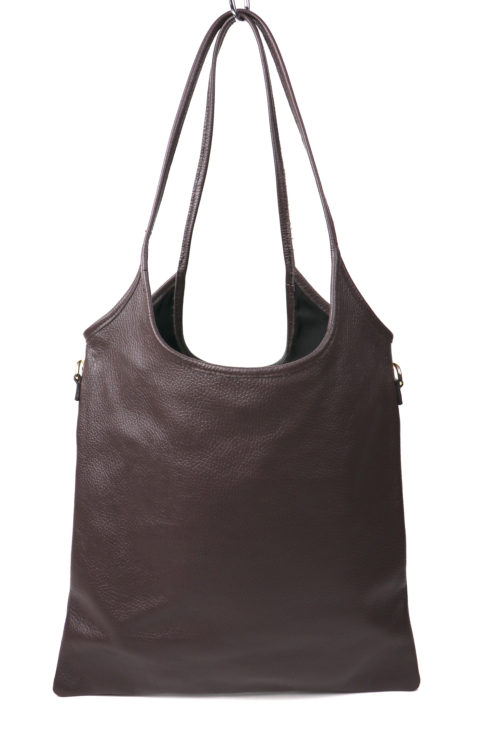 Leather Tote Bag with Crossbody Strap - Lussoinpelle Chocolate 