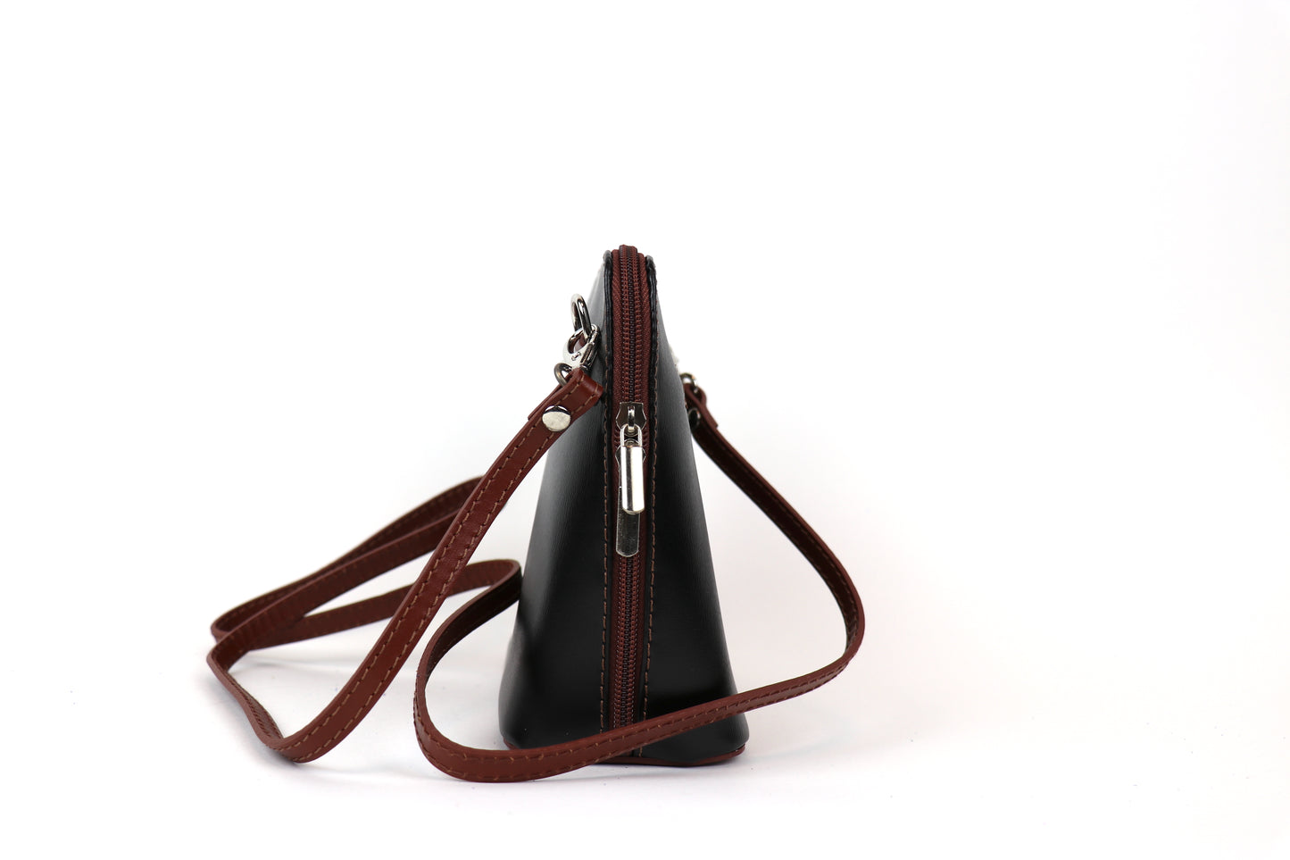 Small Two-Tone Genuine Italian Leather Handbag with Detachable Straps