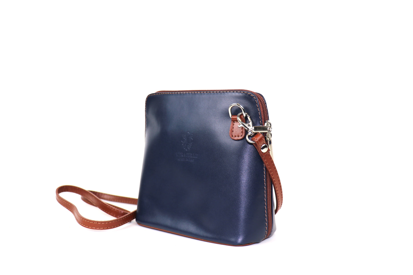 Small Two-Tone Genuine Italian Leather Handbag with Detachable Straps