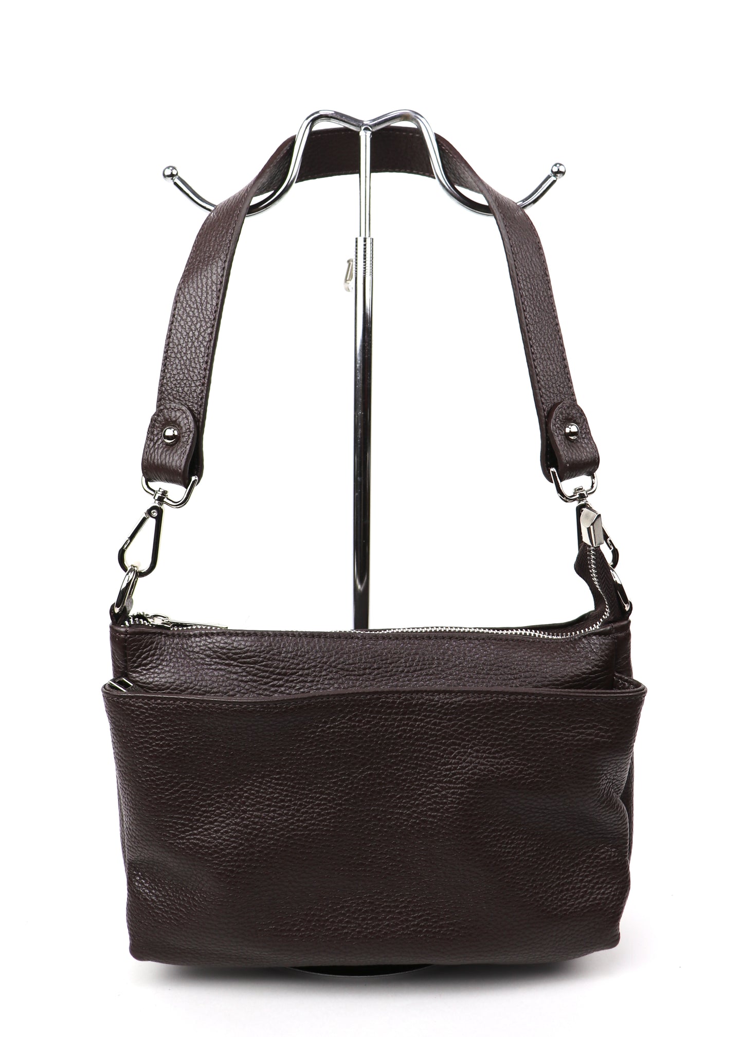 Three Zip Genuine Italian Leather Shoulder/Crossbody Bag