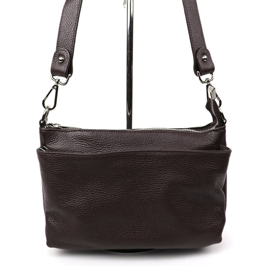 Three Zip Genuine Italian Leather Shoulder/Crossbody Bag - Lussoinpelle Chocolate Crossbody bags